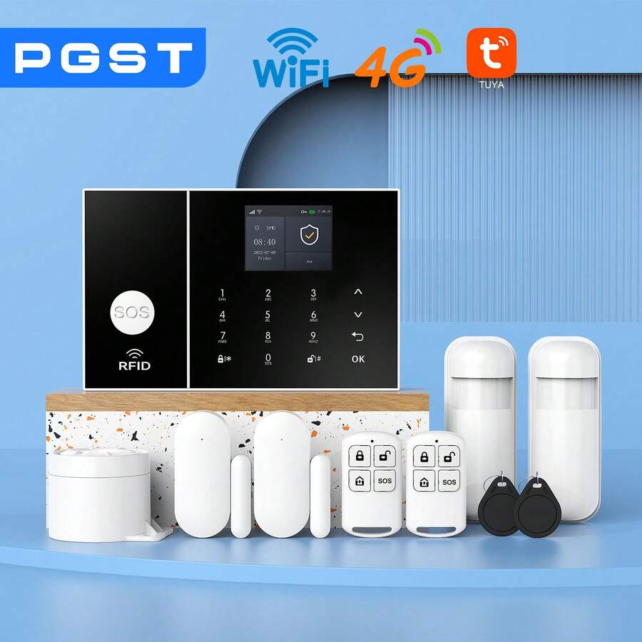 PGST Smart Wireless Home Burglar Alarm, Indoor Security System with Door Sensor Motion Detector RFID Key Remote - V - Übersicht 1