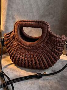 Dedoo Vintage Shell Knitted Top‑Handle Bag For Women, Detachable Strap Woven Crossbody Handbag Retro Elegant Purse - Coffee - View 5