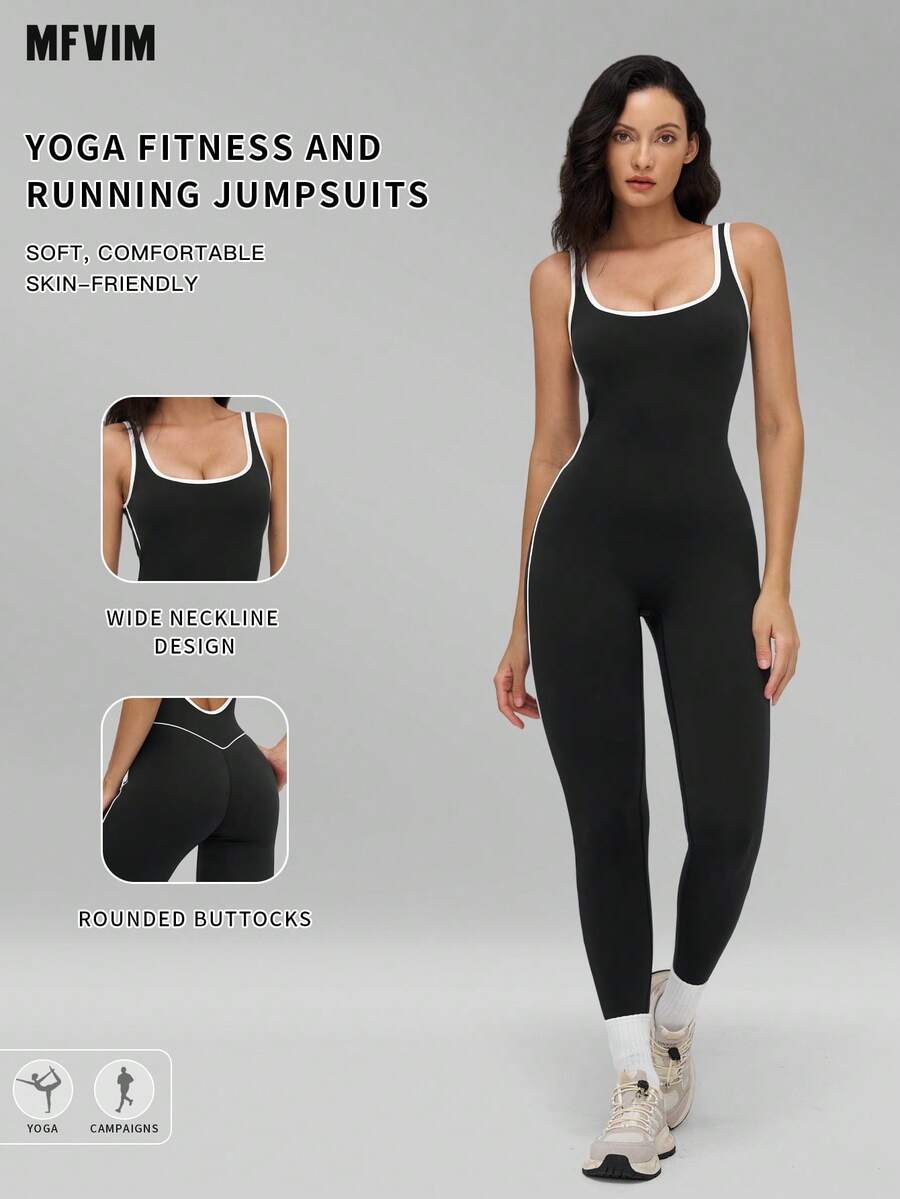 MFVIM Women's Sports Colorblock Tank Top Hollow Back Design Jumpsuit Showcasing Beautiful Shoulder Blades