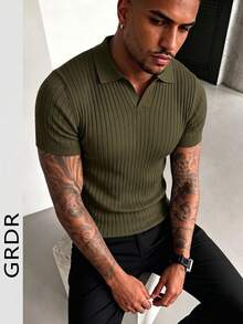 GRDR Men's Solid Color Short Sleeve Knit Sweater, Fashionable For Summer - Army Green - View 2
