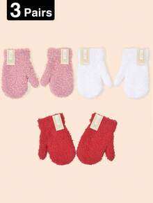 Tobelandyx 3 pares, 0-3 años bebé otoño/invierno cara sonriente felpa de coral guantes de punto cálidos, guantes anti-arañazos para gatear del bebé, guantes a prueba de frío, adecuados para uso diario casual y uso de protección contra el frío al aire libre - 3 pares - Ver 16