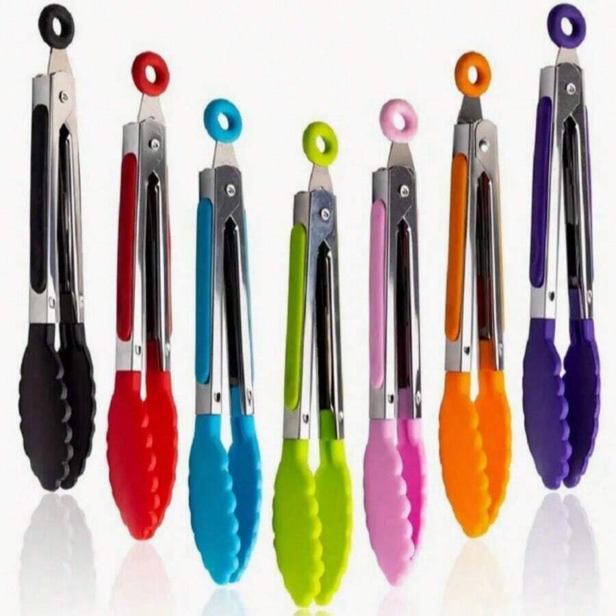 1pc Mini Kitchen Tongs, 7 Inch Heat-Resistant Nylon Tip Food Clip, Suitable For Cooking, Serving, Grilling, Roasting, Salad, Kitchen Utensils, Baking Tools - Multicolor - View 1