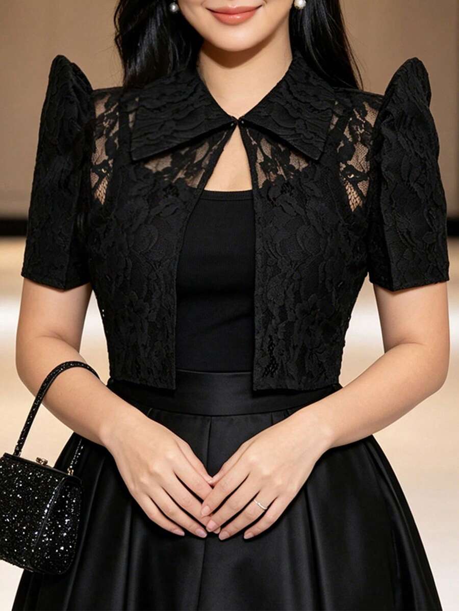 ملابس علوية علوية بأسلوب فلبيني حديث من Amyenjoylife، أكمام فراشة بأسلوب فلبيني، ملابس علوية علوية أنيقة للنساء في الصيف مع تطريز زهري وأكمام منتفخة، ملابس علوية علوية مفرغة - الأسود - مشاهدة 1