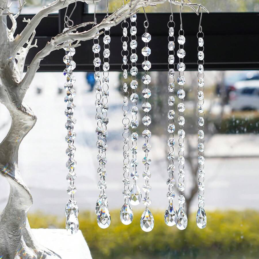 1ft 10pcs Teardrop Acrylic Crystals Garland, Crystal Chandelier Replacement Pendant | Clear Crystal Teardrop Prisms, Hanging Acrylic Crystals For Chandelier, Christmas Tree, Wedding Decor - Transparent - View 1