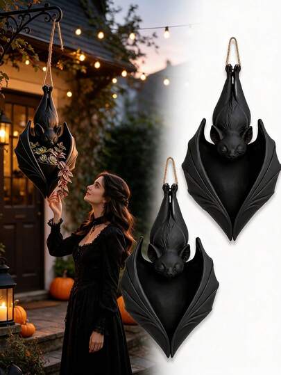 1pc Bat Shaped Hanging Planter, Halloween Bat Hanging Planter, Inverted Bat Planter With Drainage Holes, Suitable For Succulents, Hanging Plants, Gothic Decor, Halloween Display, Indoor And Outdoor Succulents, Small Plants, Gothic Style Wall Hanging Planter Home Decor, Garden Decor, Halloween Decor, Outdoor Decor