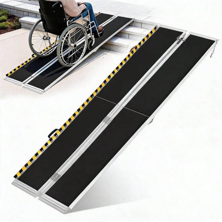 Aluminum Wheelchair Ramp | Portable Folding Ramp for Stairs & Cars | 800 lbs Capacity | Non-Slip Surface for Scooters, Doorways & Home Steps - Plegable de 8 pies - Ver 1