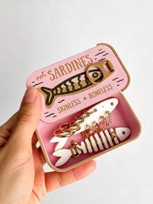 1pc Creative Sardine Can Design Jewelry Box, Fish Bone Necklace Anti-Tangle Storage Box, Ring And Earring Mini Jewelry Storage Box, Travel Jewelry Storage Box, Portable Jewelry Storage Box, Travel Essential - Multicolor - View 4