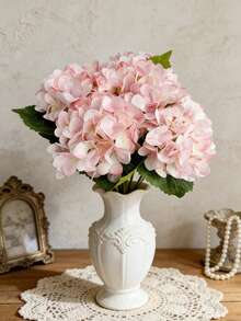 1pc Artificial Hydrangea Stem With Leaves, Real Touch Artificial Hydrangea, Suitable For Wedding, Home, Garden, Bedroom, Tabletop, Party, Birthday, Wall Decor, Autumn Decor, Wreath, Bouquet, Outdoor Garden Decor, Artificial Flower, Pink Flower - Multicolor - View 4