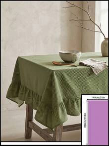1pc Green Background White Polka Dot Pattern Ruffle Edge Tablecloth, Fresh Natural Style, Rectangular With Ruffle Edge And Pleated Detail, Decorative And Functional For Home Dining - Green - View 18