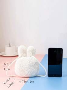 可愛迷你兒童毛絨斜挎包－單肩包／零錢包，可愛動物卡通設計，輕盈柔軟，兔子與熊造型－情人節／兒童新年／萬聖節禮物首選 - 彩色 - 查看 4