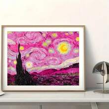Diamond Painting Kit, Pink Van Gogh Starry Sky Design Diy 5d Diamond Painting Art Kit For Beginner Adults, Round Diamond Used For Home Wall Decoration - Multicolor - View 2