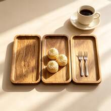 [3-Piece Set]Display Trays - Small Acacia Wood Tray Set | Acacia Wood Deep Edge Anti-Drop Serving Tray | Suitable For Coffee Cups, Desserts, Cakes, Cheese, Fruit Display, Applicable For Coffee, Tea Set, Dessert, Tableware, Storage, Decoration. Housewarming And Wedding Gift - View 4