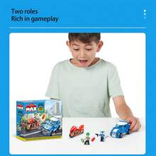 ZURU MAX- Max City Series Pursuit Squad Building Block Motorcycle And Police Car Toy Interactive Toys Motorcycle Building Block Toy Toys For Boys - Blue - View 2
