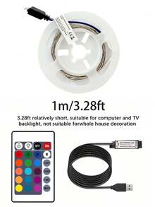 USB DIY Backlight TV Light Strip, 3.28FT~100FT Multicolor LED Strip With Remote Control, Suitable For Kids, Baby Room, Home Wall, Bedroom, Hallway, Garden Bar Decoration, Bedroom, Ceiling, Party Atmosphere Light, Halloween Atmosphere Light, Christmas Gift. Girls Room Decoration! 3.28FT/1M Size Is Shorter, Please Choose According To Your Actual Needs When Purchasing. The Built-In Adhesive Cannot Be Stuck On Rough Walls, Please Be Careful When Pasting! - Multicolor - View 14