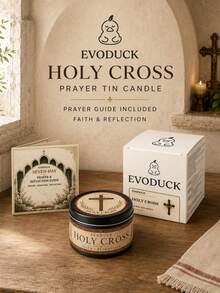 EVODUCK مجموعة هدايا شمعة دينية بصليب مقدس، شمعة صلاة مسيحية كاثوليكية في علبة معدنية مع دليل تأمل كتابي لمدة 7 أيام، ديكور صليب، مناسبة لركن الصلاة في المنزل، المعمودية، المناولة الأولى، التثبيت، هدية عيد الميلاد للأم والجدة والنساء وأصدقاء الكنيسة - شموع دينية - مشاهدة 5