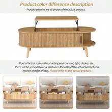 Lift Up Oval Coffee Table With Hidden Storage, Centre Table, Lifting Sofa Side Table, Space-Saving End Table For Living Room Bedroom, Reception, Tea Table, 120 X 50 X 39.5cm, Natural Wood - Multicolor - View 6