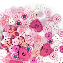 12/22/35/48/55/68/75/88/96Pcs Pink Resin Buttons In Box, Heart Rabbit Starfish Flower Assorted Shapes, Suitable For Cream Glue DIY, Hair Accessories, Clothing Fabric, Keychain Handmade Decoration Accessories, Random Styles - Multicolor - View 6