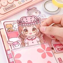 Girls DIY Paper Doll House No-Cut Daily Life Theme Quiet Book Stress Relief Squeeze Toy Interactive Handmade Toy Book Scrapbook Set - Multicolor - View 5