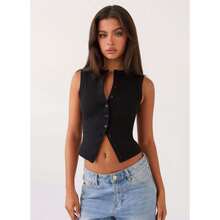 Summer New Knitted Simple Slim Sleeveless Solid Color Undershirt Undershirt Women - 黑色 - 查看 3