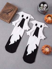 2/1 Pair Children's Socks Personalized Halloween Mid-Calf Magnetic Hand-Holding Socks Black & White Angel With Wings Socks - Multicolor - View 20