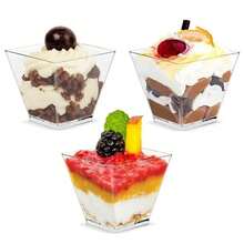 25/50/100pcs 2oz/60ml Clear Plastic Mini Dessert Cups With Spoons, Mini Square Dessert Bowls, Suitable For Appetizers, Tasting - Multicolor - View 3