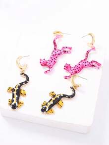 1 Pair Fashionable Exquisite Creative Pink Leopard Climbing Tiger Ear Drop Earrings, Elegant Sweet Cool Women's Style For Party, Daily Wear And Outings - Sweet & Edgy Animal Earring - View 6