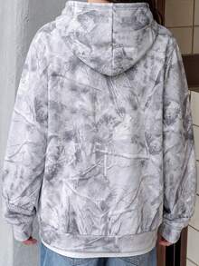 1pc Girls/Teen Girls Fashionable Grey Tree Branch Print Versatile Comfortable Fleece Hooded Sweatshirt - Light Grey - View 2