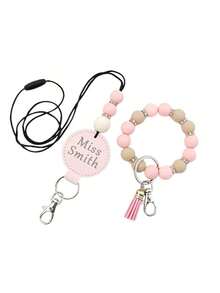Personalized Badge Reel & Beaded Wristlet Keychain Set, Custom Name Retractable ID Card Holder For Nurses, Teachers & Office Staff - Multicolor - View 12