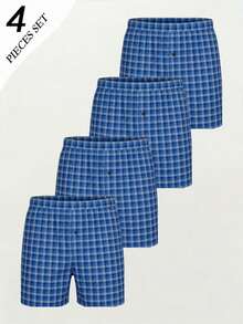 4pcs Men's Alro Boxers, Fashionable Printed Design, Casual Home Sleep Shorts, Travel Hot Spring Beach Pants, Soft Comfortable Breathable, Suitable For All Seasons, Sports Pants - Multicolor - View 1