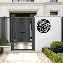 3 Sizes Available! Personalized Tree Of Life Metal Sign, Custom Number Address Plaque, Wall-Mounted Metal Wall Art Home Decor For Front Door, Porch, Yard - Black - View 7