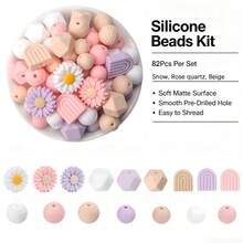 10 Colors Available | 82Pcs/Set Assorted Silicone Beads Set, Daisy & Arch Geometric Silicone Beads For DIY Decorative Pen, Bracelets & Handmade Crafts - Daisy Arch Mixed Set - View 8