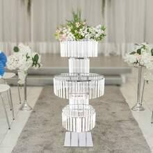 Silver 5-Tier Round Ice Curve Crystal Flower Stand, Multi-Layer Wedding Table Floral Display, Luxury Decorative Holder For Reception, Birthday Party & Home Decor - A - 查看 6