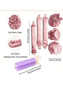 5Pcs Heatless Curling Rod Set Matching Hair Clips And Scrunchies Soft Fabric No Heat Damage Big Wave Overnight Hair Styling Tools For Sleeping Daily Hairstyle - Multicolor - View 6