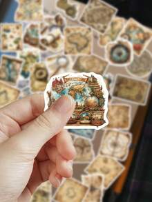 50pcs Vintage World Map Travel Stickers For Scrapbooking, Journaling, Planner, Tablet, Laptop, Phone Case, Guitar, Skateboard - Map - View 2