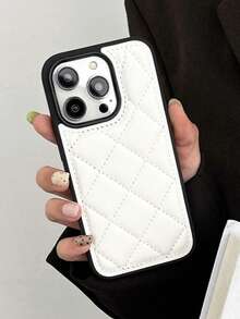 1pc Minimalist Plaid Down Jacket Style Phone Case, 17 New Model Compatible With Iphone 15/14 Pro Max, Protective Cover Compatible With Apple 17 Pro Max, 16/15 Pro, Leather 14/13/12 - White - View 1