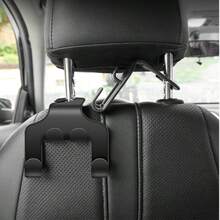 2件通用汽車頭枕掛鉤，耐用汽車後座收納掛鉤，多功能汽車內飾配件，適用於手提包和小物品 - 黑色 - 查看 3