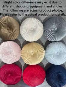純色天鵝絨圓形南瓜造型抱枕，抓皺裝飾地板靠墊，柔軟圓形褶皺枕頭，適用於沙發、臥室、窗台的居家裝飾 - 彩色 - 查看 11