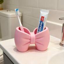 1pc Desktop Bowknot Toothbrush Holder Bathroom Sink Organizer Toothbrush & Toothpaste Rack Storage Stand Box - Multicolor - View 4