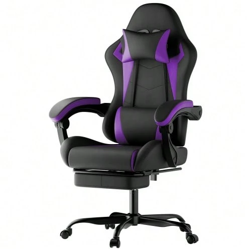Ergonomic Gaming Chair With Lumbar Support And Headrest, Height-Adjustable Gamer Chair, PC Chair For Adults, Girls And Boys - 紫色 - 查看 1