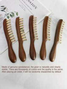 1pc Wide Tooth Comb, Brass Material Long Handle Large Round Tooth Scalp Massage Brush, Suitable For Curly And Straight Hair Styling, Body Massage Tool - Multicolor - View 8