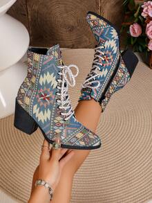 Botas de Tornozelo Elegantes Femininas Outono/Inverno Casual Confortável 2025 Nova Bege Salto Baixo Bico Fino Cor Sólida Zíper Traseiro Sola de PU, Adequada para Compras, Férias, Viagens, Deslocamento, Dia dos Namorados Branco, Halloween, Cyber Monday - Azul - Visão 2