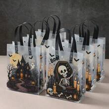 6 Stücke, neue Halloween frostige transparente Geschenktüten, ideal zum Präsentieren von Sammlungen, klare Halloween Süßigkeitentüten mit Griffen, Cartoon Geist Katze Kürbis, Partygeschenke - Verschiedenfarbig - Übersicht 5