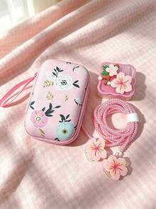 6pcs Sakura Floral Digital Storage Set | EVA Hard Shell Anti-Pressure Earphone & Data Cable Storage Bag, Cute Charger Case + Full Data Cable Protective Set, Suitable For Commuting & Travel - Multicolor - View 9