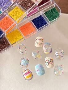 12 Colors/Box Colorful Caviar Beads Nail Art Decorations, Dopamine Mini Beads Heart Shape DIY Decorative Accessories, Suitable For Nail Art Embellishment DIY Accessories - Multicolor - View 9