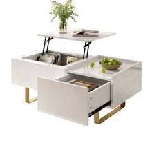 Height-Adjustable Coffee Table, MDF Coffee Table With Storage And High-Gloss Finish, Coffee Table With Drawer And Iron Legs, Modern Living Room Table - White - View 1