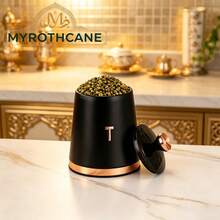 Myrothcane 3Pcs Elegant Matte Black Rose Gold Trim Airtight Storage Canister Set, Coffee Tea Sugar Sealed Jars, Metal Food Containers With Lid, Modern Kitchen Countertop Organizer - Gold - View 7