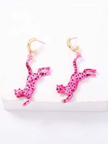 1 Pair Fashionable Exquisite Creative Pink Leopard Climbing Tiger Ear Drop Earrings, Elegant Sweet Cool Women's Style For Party, Daily Wear And Outings - Sweet & Edgy Animal Earring - View 7