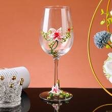 1pc/2pcs Floral Glass Cup, Decorative Cup, Hand-Painted Long Handle Glass Cup, Handmade Enamel Design, Transparent Glass, Exquisite Cup Handle, Suitable For Drinking Cabernet Sauvignon, Perfect Gift Choice - View 14