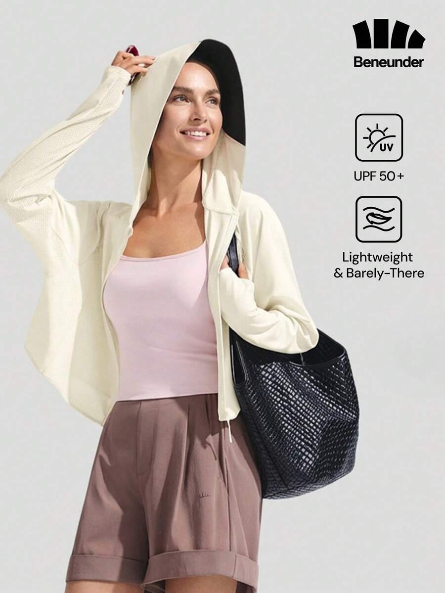Beneunder Women's Lightweight Poncho-Style Sun-Protective Jacket (Hooded) UL002 - White - View 1