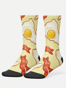 Cool 360° Printed Men's Socks - Streetwear Socks,Pizza Feast,Food Pattern,Fun Cuisine,Colorful,Funny Socks, Fit Daily, Holiday & Party Occasions - Yellow - View 3
